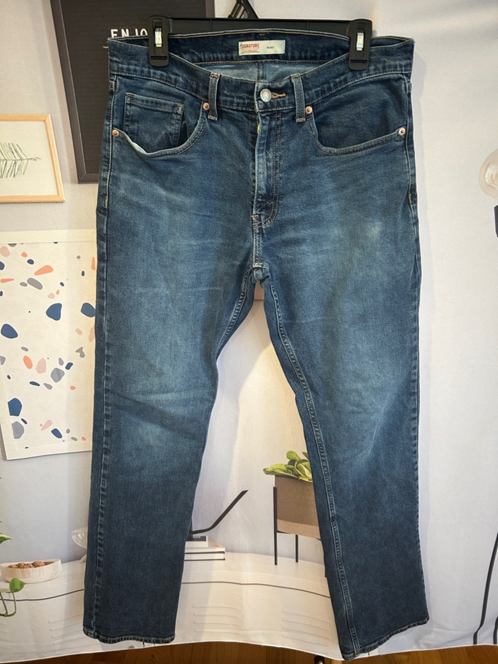 Signature by Levi Strauss Men's Dark Blue Straight Jeans